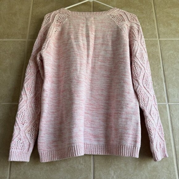 Sonoma Life + Style Chunky Cable Knit Sweater Women’s Size Medium Pink White - Picture 2 of 9